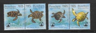 Penrhyn Island Sg517/20 1995 Sea Turtles Mnh