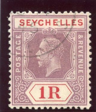 Seychelles 1932 Kgv 1r Dull Purple & Red (die I) Vfu.  Sg 119a.  Sc 111a.