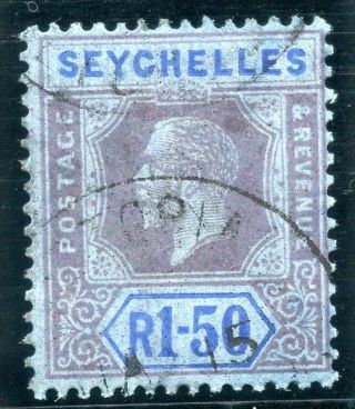 Seychelles 1922 Kgv 1r 50c Blue - Purple & Blue/blue (die Ii) Vfu.  Sg 95a.  Sc 87a.