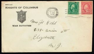 Us Stamp Cover Knight Of Columbus War Activities Cachet Cover 1918