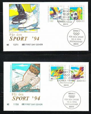 Germany Brd 1994 Fdc Cover Mi 1717 - 1720 Sc B758 - B761 Winter Olympics,  Lillehammer