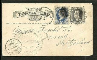 Usa 1881 - Passaic To Switzerland Postal Stationery,  It Crossed Neumunster,  Vf
