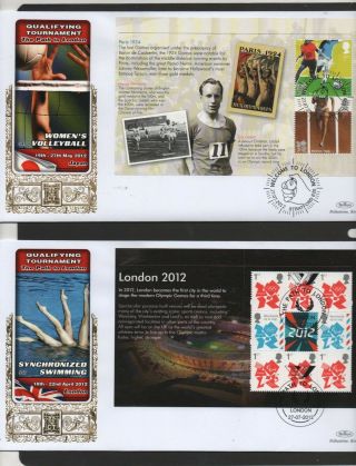 Gb 2012 Benhams Gold Fdc London Olympics Booklet Panes 4 Pmk Stamps 4 Covers