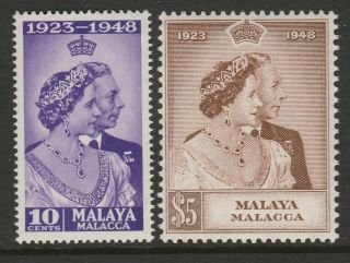 Malacca 1948 George Vi Royal Silver Wedding Sg 1 - 2 Mnh.