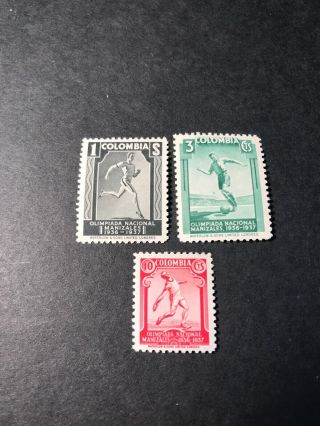 Colombia Sc 445 - 447 Mnh Vf Og Sports 1937 National Olympic Games Soccer Discus