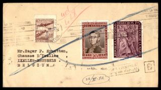 Argentina Buenos Aires Jun 24 1952 Registered Cover To Brussels Belgium With Bac