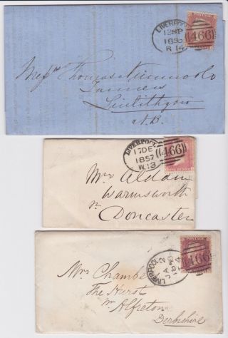 Stamps 1856 - 7 - 8 Gb Penny Red Wrappers With 3 Liverpool Spoon Pmks Postal History