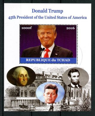 Chad 2016 Cto Donald Trump 45th Us Presidents 1v M/s Jfk Kennedy Lincoln Stamps