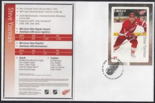Canada 2951 Nhl Steve Yzerman On Hockey Card Stamp On First Day Cover