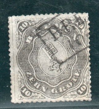 Bremen German States 1863,  10 Gr.  Black Rouletted,  Sc.  7,  Cv 850$,  Michel 8