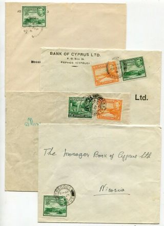 Cyprus 1951 George Vi Franking - Group Of Four Covers - Lot 1 Of 2 -