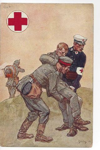 1914 Red Cross Injured Soldier Military Postal Card Stationery Cover Germany