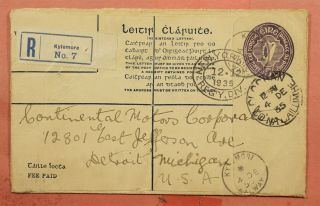 1935 Ireland H&g C6a Registered Letter Stationery Kylemore To Usa