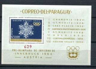Paraguay 1964 Sc 7595a Mnh Squaw Valley Olympic Games Austria Sheet 7412