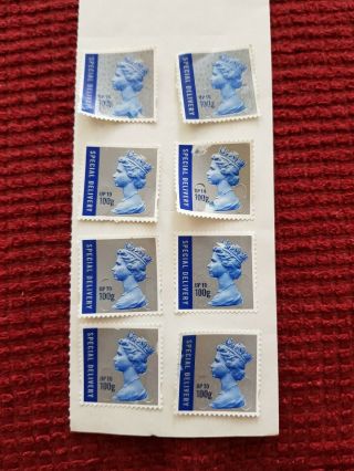 Eight 100g Special Delivery Unfranked Stamps - Off Paper - Face Value £52.  80