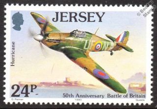 Raf Hawker Hurricane Mk.  1 (battle Of Britain) Wwii Aircraft Stamp (1990 Jersey)