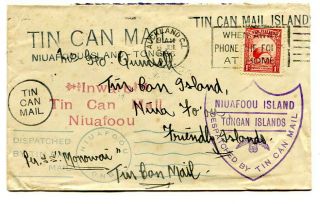 Tonga 1936 Inward Tin Can Mail Cover Zealand To Niuafoou,  Multiple Cachets