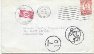 Southern Rhodesia 1948 Kgvi 1d On Salisbury Cover To Jhb With T1d & Postage Due