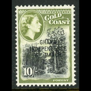 Ghana 1957 - 58 Independence.  10s Black & Green.  Sg 181.  Never Hinged.  (ab680)