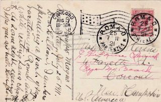 Postcard,  Rome,  Italy To Concord,  Nh (flag Cancel),  Fwd To Rye North Beach,  1911