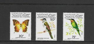 Comoro 1979 Birds/butterflies Set Of 3 Nh