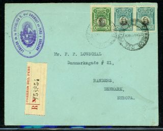 Peru Postal History: Lot 1 1922 Reg 22c Franking Lima - Randers Denmark $$$