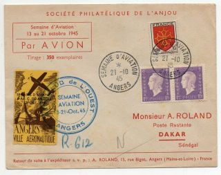 1945 France To Senegal Special Flight Cover,  Cinderella,  Blue Cancel