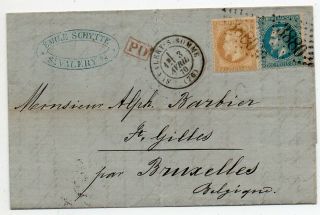 1870 France To Belgium Cover,  Bicolor Napoleon Franking,  Cancels