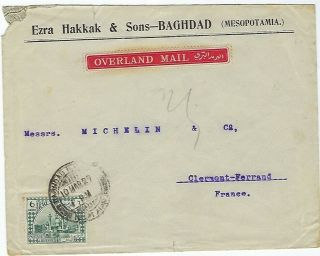 Iraq 1927 Overland Mail Label Cover Baghdad To France