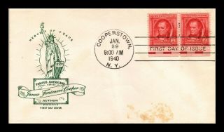 Dr Jim Stamps Us Famous Americans James Fenimore Cooper Fdc Cover Scott 860 Pair
