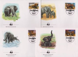 Uganda 1983 World Wildlife Fund - African Elephants - 4 First Day Covers - (118)