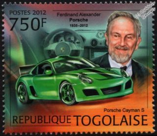 Ferdinand Porsche & Cayman S Coupe Sports Car Automobile Stamp (2012 Togo)