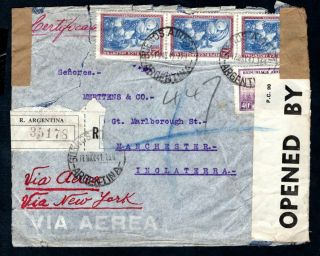 Argentina - 1941 Registered Censored Airmail Cover To Manchester,  England