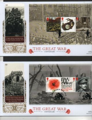 Gb 2018 Benhams Gold Fdc The Great War Booklet Panes 4 Postmark Stamps 4 Covers