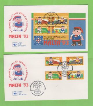 Malta 1993 Fifth Small States Of Europe Games Set & M/s First Day Cover,  Valetta