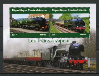 Central African Republic 2017 Cto Steam Trains Locomotives 2v M/s Ii Rail Stamps