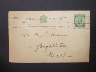 First Day Cover Stationery 1911 Kgv 1/2d Postcard H&b Cp58 London M/c To Peckham