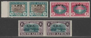 South West Africa 1939 Kgvi Anniv Huguenots Overprint Set Sg111 - 13 Cat £65
