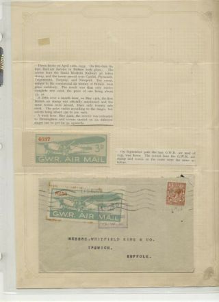 1933 G.  W.  R.  Air Mail Cover 21 09 1933 And Mounted Label/stamp 3d