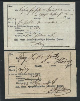 German States Bayern/ Bavaria 1838 Post Schein X 2,  Würzburg