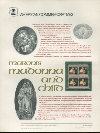Us Souvenir Panel Cp307 / 2367 22c Madonna & Child 1987,  No297