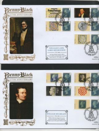 GB 2015 Benhams Gold FDC Penny Black 175th SA smiler 4 diff pmk stamps 4 covers 2