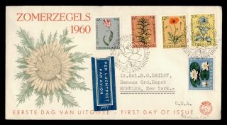 Dr Who 1960 Netherlands Flower Stamps Fdc Pictorial Cancel Air Mail C119042
