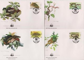 Jamaica 1984 World Wildlife Fund - Snakes - 4 First Day Covers Fdc - (176)