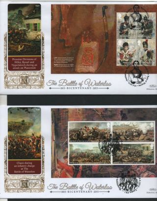 Gb 2015 Benhams Gold Fdc Battle Of Waterloo Booklet Panes 4 Pmk Stamps 4 Covers