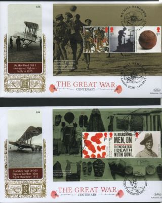 Gb 2015 Benhams Gold Fdc The Great War Booklet Panes 4 Postmark Stamps 4 Covers