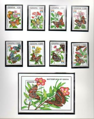 (r46) Ghana Butterflies 1992 Set & Mini Sheets With Overprints Mnh