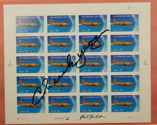 1997 Test Pilot Chuck Yeager Signed First Supersonic Flight Stamp Sheet 3173