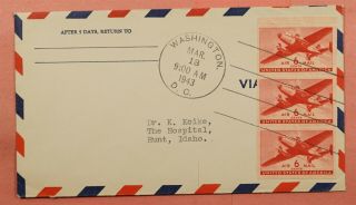 1943 Fdc C25a 6c Airmail Booklet Pane To Dr Japanese Internment Camp Hunt Id