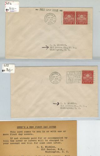 Thomas Edison Inventor 1929 Set Of 2 Matched Fdcs Ce Nickles 655,  656 Cv $190